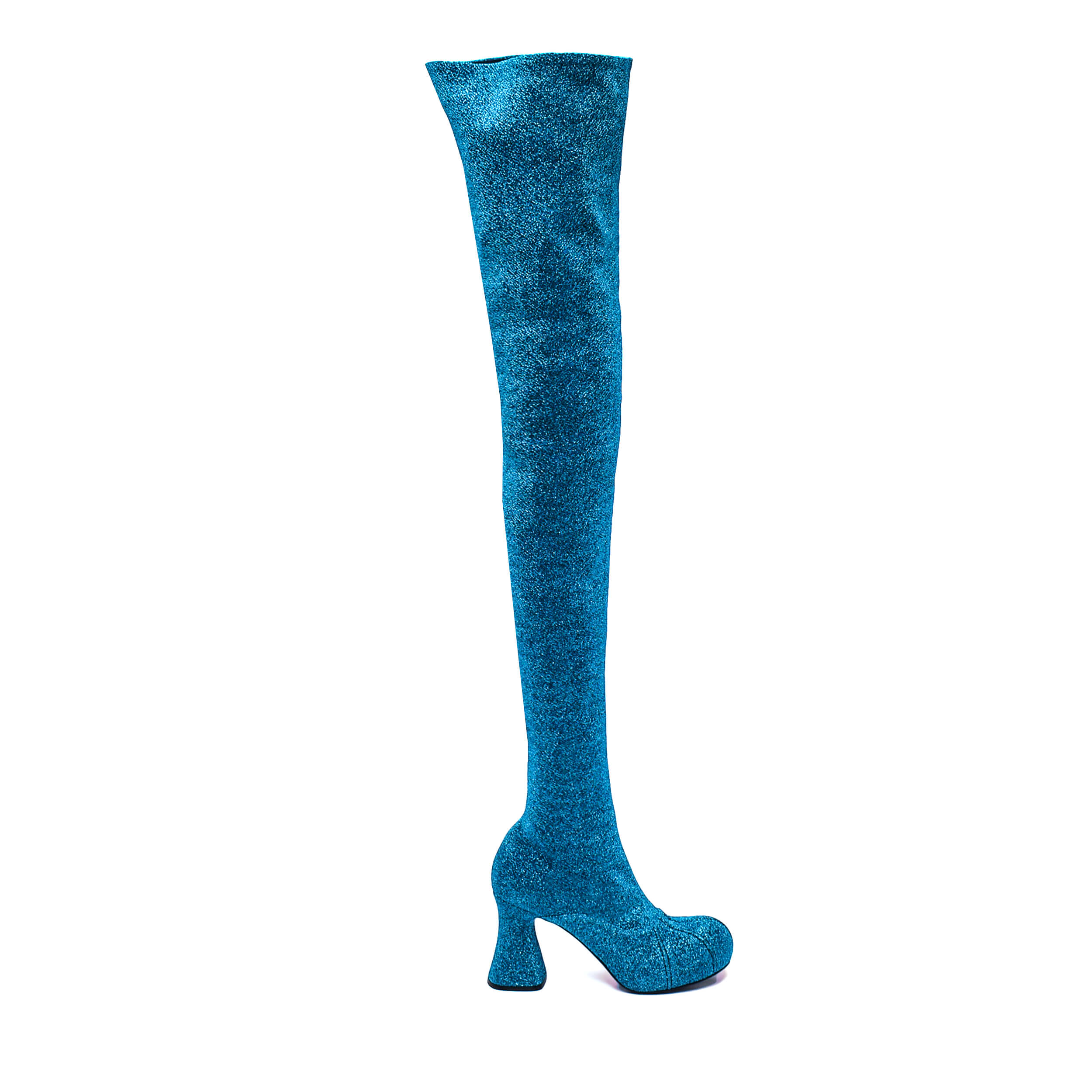 Stella McCartney - Turquoise Groove Glitter Thigh High Stretch Boots / 38